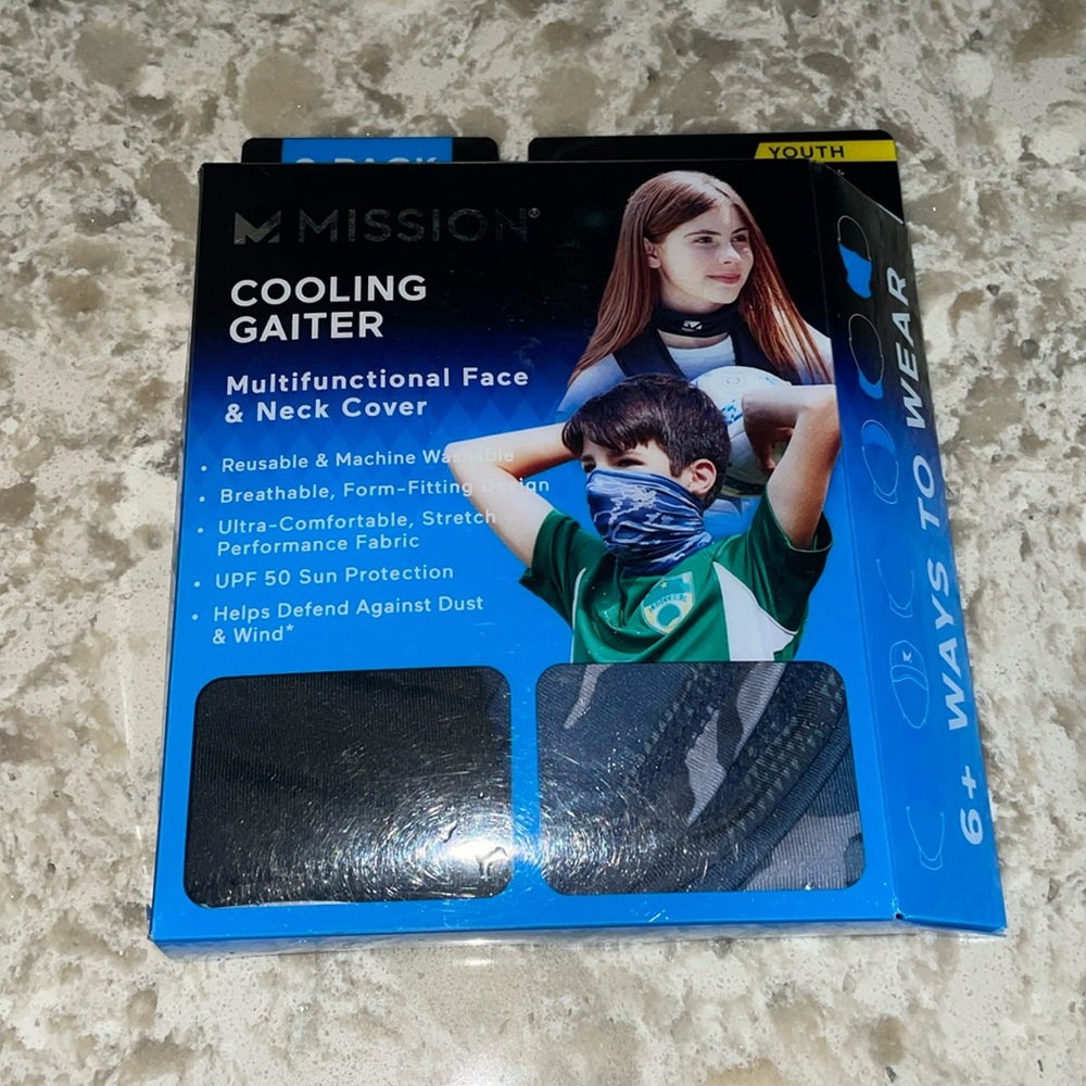Cooling Gaiter Face and Neck Cover Black & Matrix Camo Youth ages 5+ Unisex